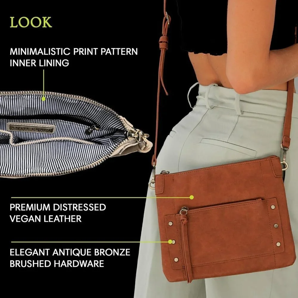 Crossbody Shoulder Bag Vegan Leather Compact 11x1.5x8.5 Casual Everyday